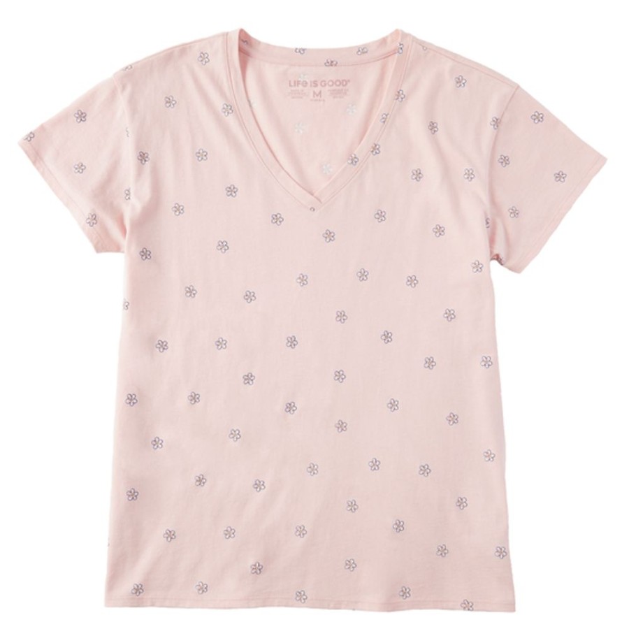 Women Life is Good Graphic Tees | Women'S Daisy Ditsy Pattern Allover Print Vee Himalayan Pink