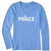 Women Life is Good Graphic Tees | Women'S Peace Daisies Long Sleeve Crusher Vee Cornflower Blue