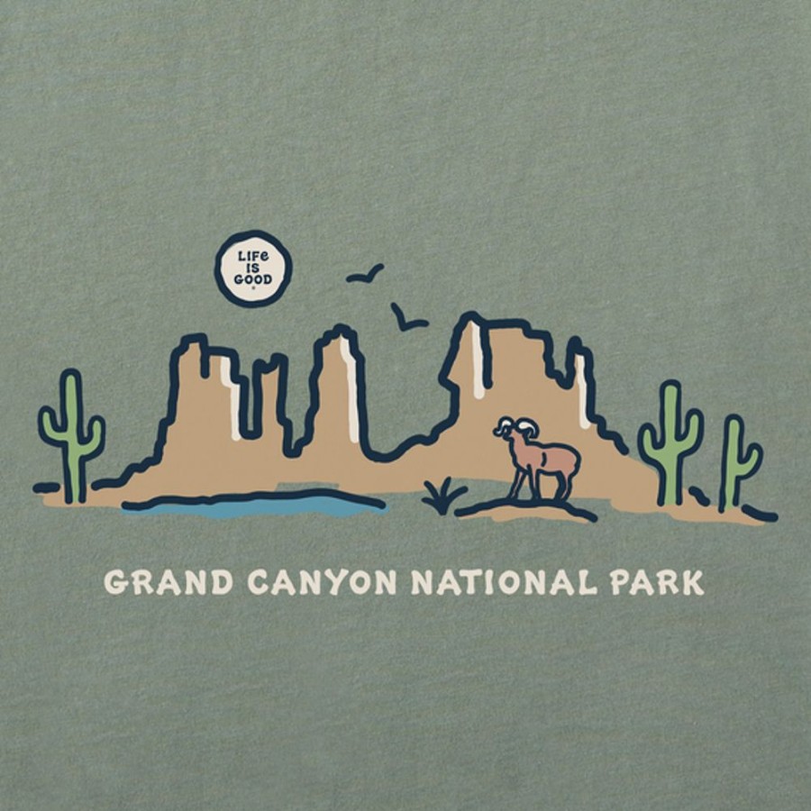 Men Life is Good Graphic Tees | Men'S Vintage Grand Canyon Vista Short Sleeve Tee Moss Green