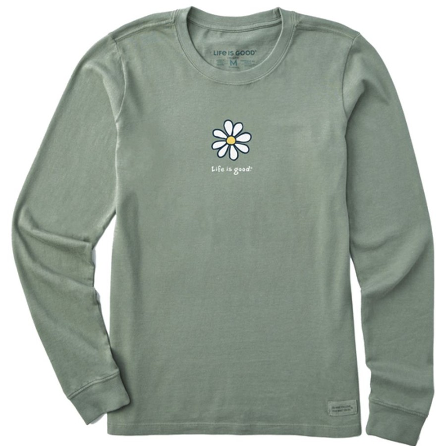 Women Life is Good Graphic Tees | Women'S Lig Daisy Long Sleeve Crusher Tee Moss Green