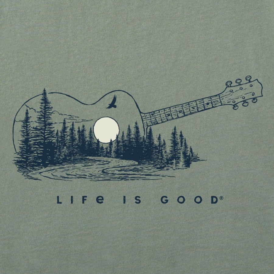 Men Life is Good Graphic Tees | Men'S Guitar Landscape Short Sleeve Tee Moss Green