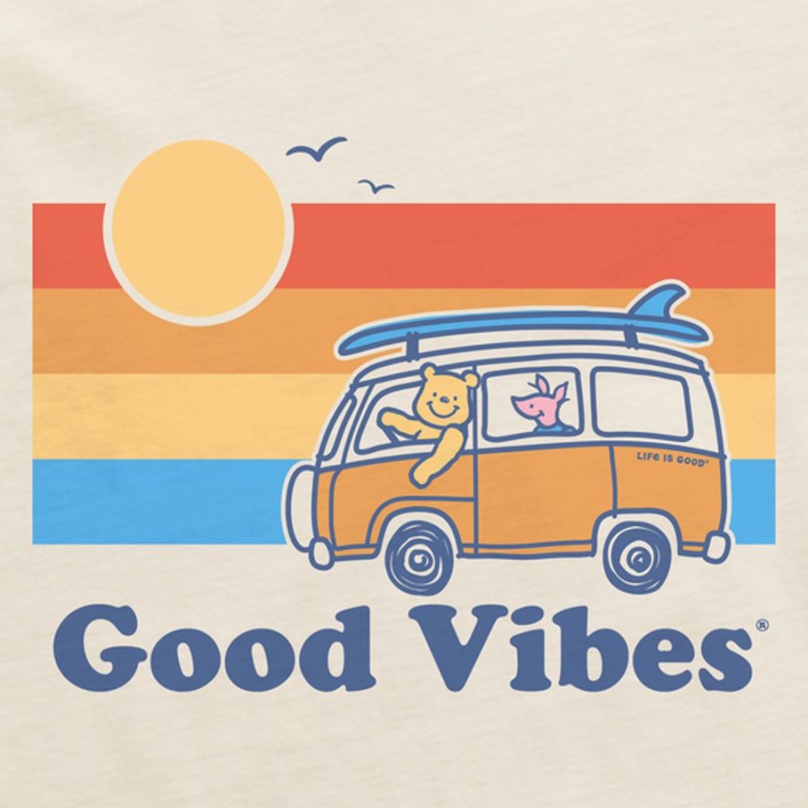 Women Life is Good Boxy Tees | Women'S Vintage Good Vibes Winnie & P Van Boxy Crusher Tee Putty White