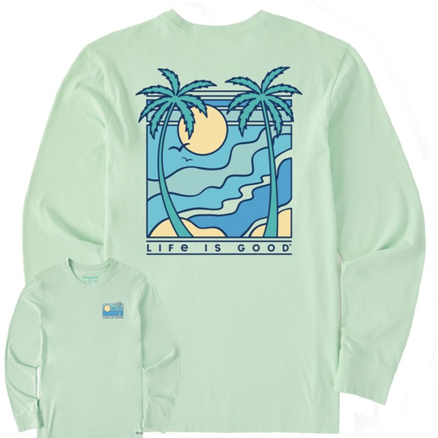 Men Life is Good Graphic Tees | Men'S Retro Palms Scene Long Sleeve Crusher Tee Sage Green