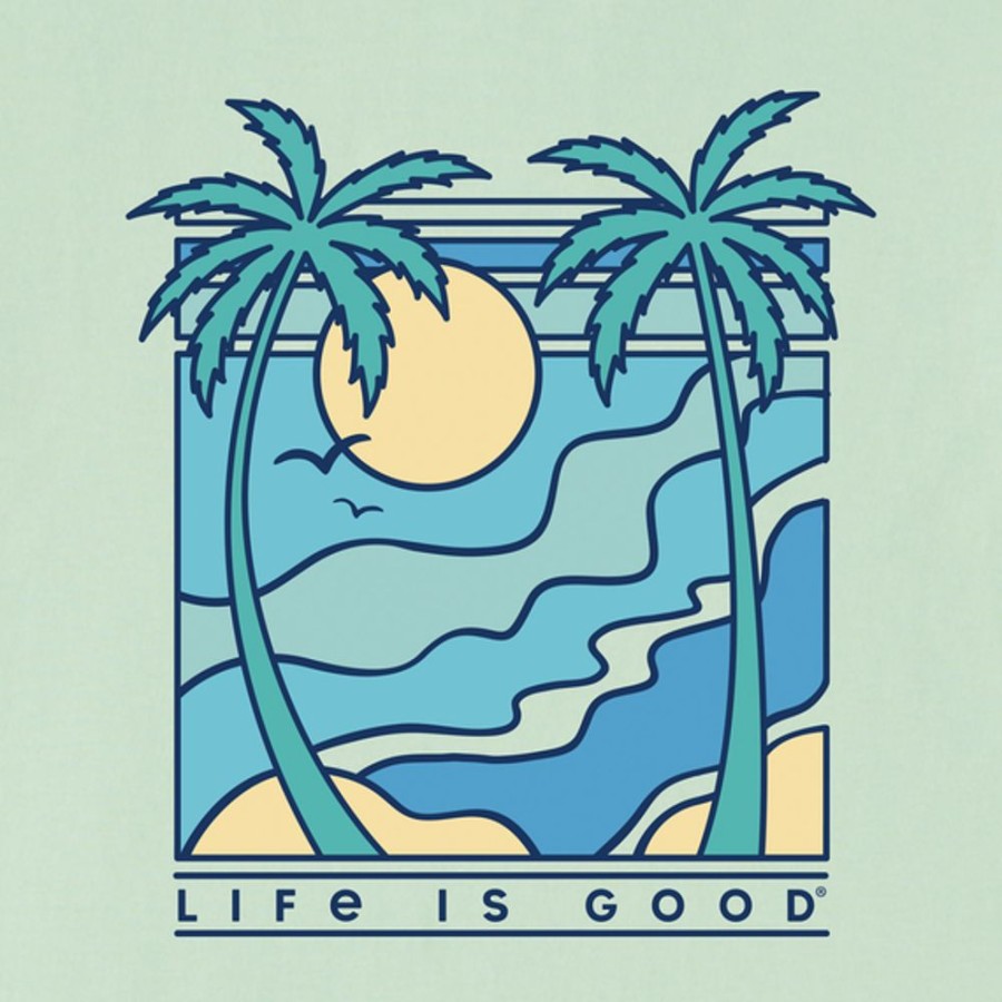 Men Life is Good Graphic Tees | Men'S Retro Palms Scene Long Sleeve Crusher Tee Sage Green