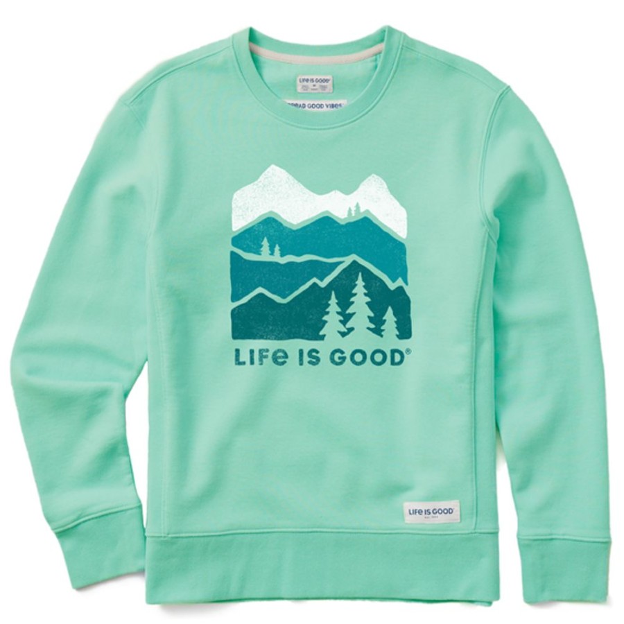 Women Life is Good Sweatshirts & Hoodies | Women'S Mountain Silhouette Simply True Fleece Crew Spearmint Green