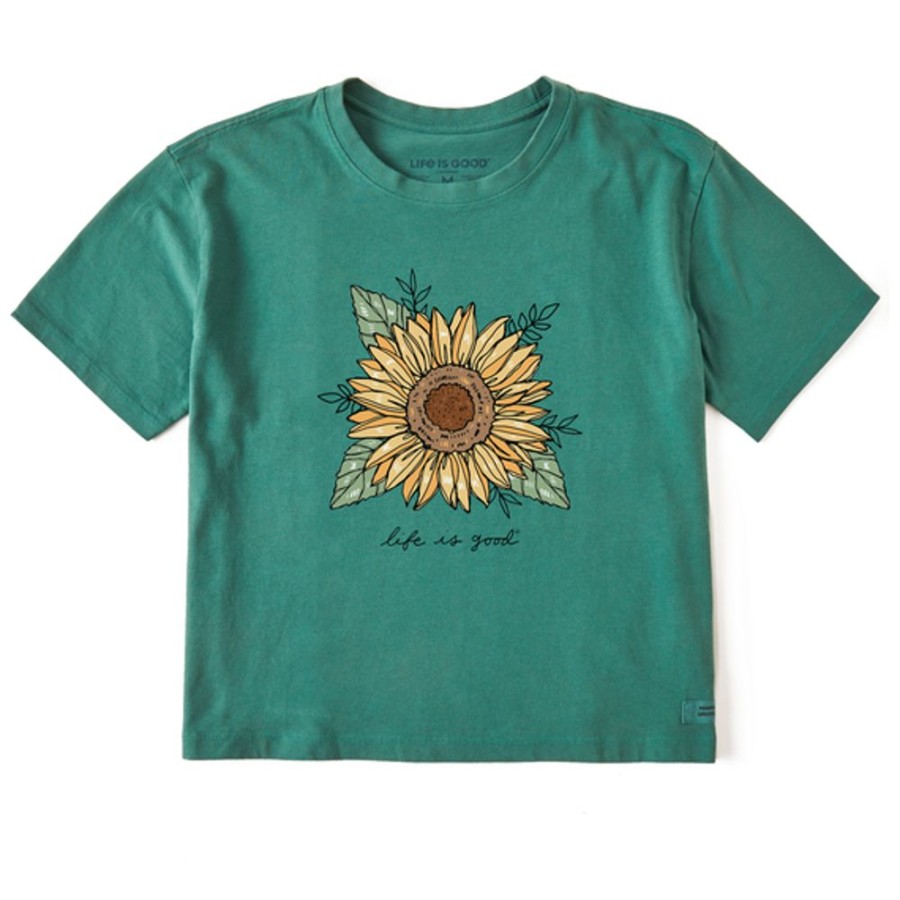 Women Life is Good Boxy Tees | Women'S Realaxed Sunflower Boxy Crusher Tee Spruce Green