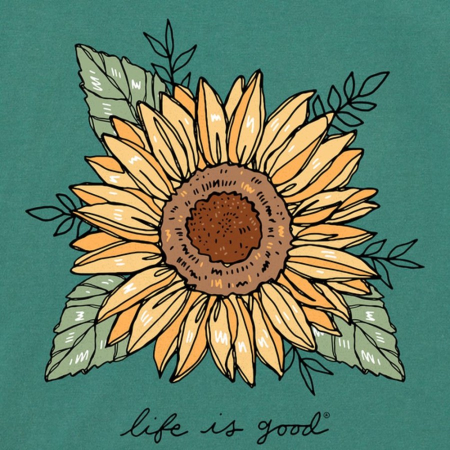 Women Life is Good Boxy Tees | Women'S Realaxed Sunflower Boxy Crusher Tee Spruce Green