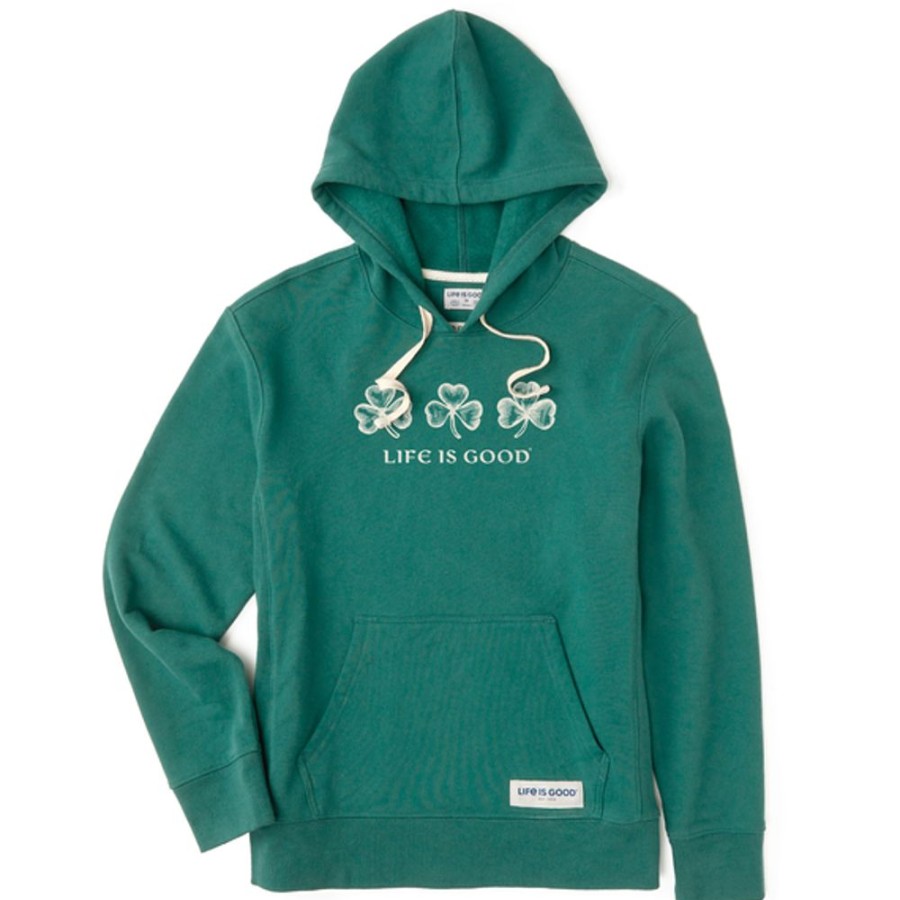 Women Life is Good Sweatshirts & Hoodies | Women'S Woodcut 3 Clovers Simply True Fleece Hoodie Spruce Green