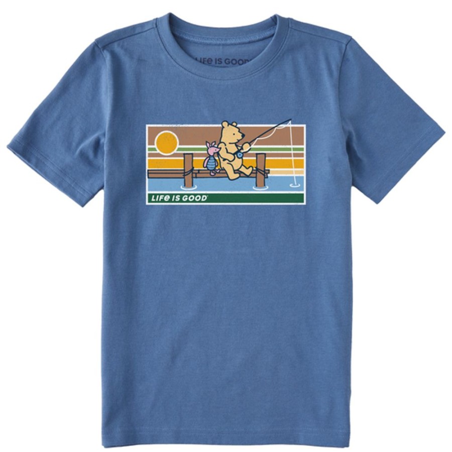 Kids Life is Good Graphic Tees | Kids Vintage Winnie & P Fishing Stripes Crusher Tee Vintage Blue