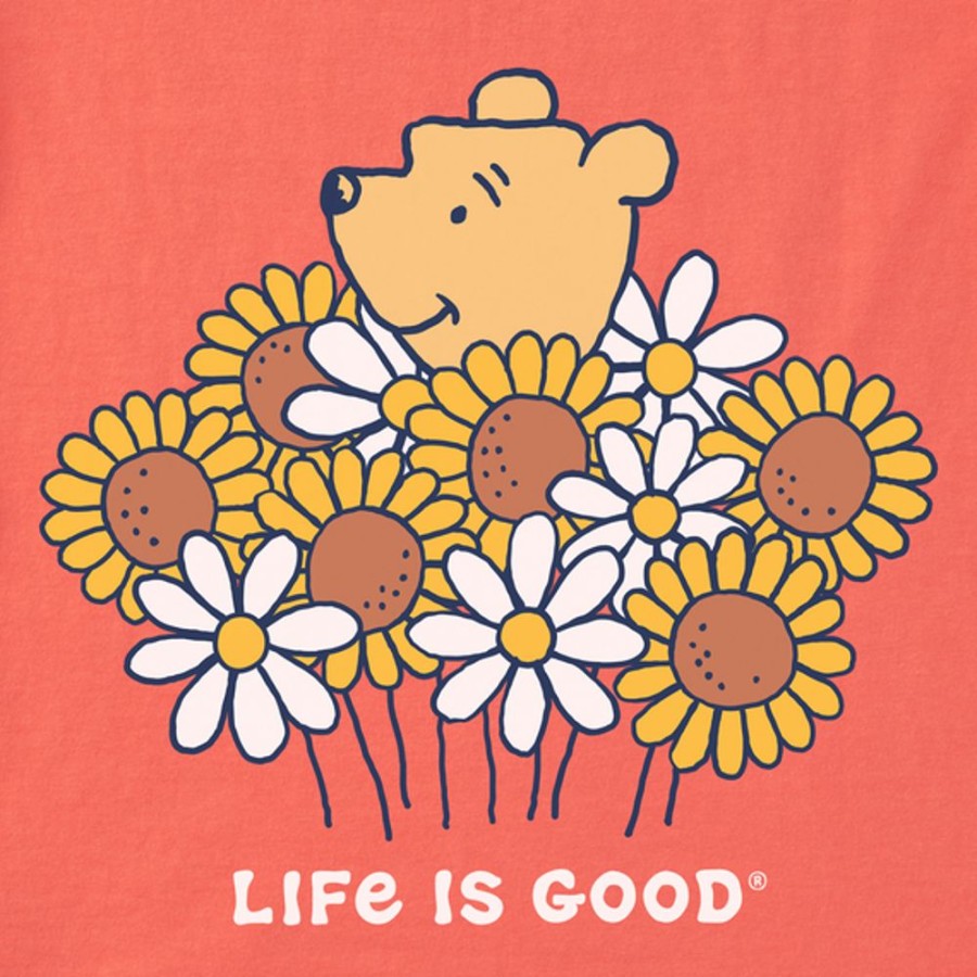 Women Life is Good Boxy Tees | Women'S Winnie Daisies & Sunflowers Boxy Crusher Tee Mango Orange