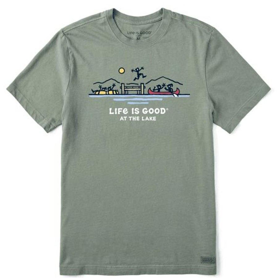 Men Life is Good Graphic Tees | Men'S Fun At The Lake Crusher Tee Moss Green