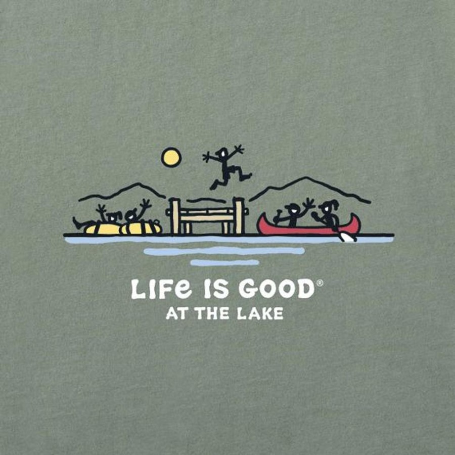 Men Life is Good Graphic Tees | Men'S Fun At The Lake Crusher Tee Moss Green