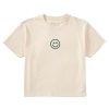 Women Life is Good Boxy Tees | Women'S Clean Clover Smiley Face Boxy Crusher Tee Putty White