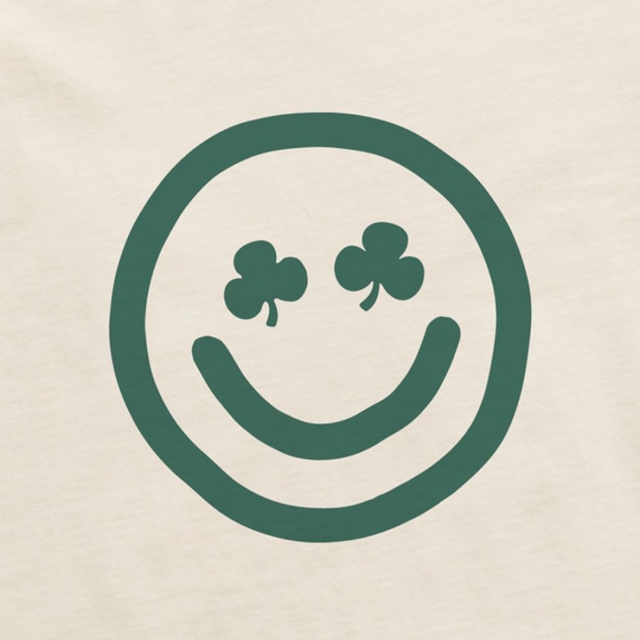 Women Life is Good Boxy Tees | Women'S Clean Clover Smiley Face Boxy Crusher Tee Putty White