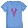 Women Life is Good Graphic Tees | Women'S Tribal Lobster Crusher-Lite Vee Cornflower Blue