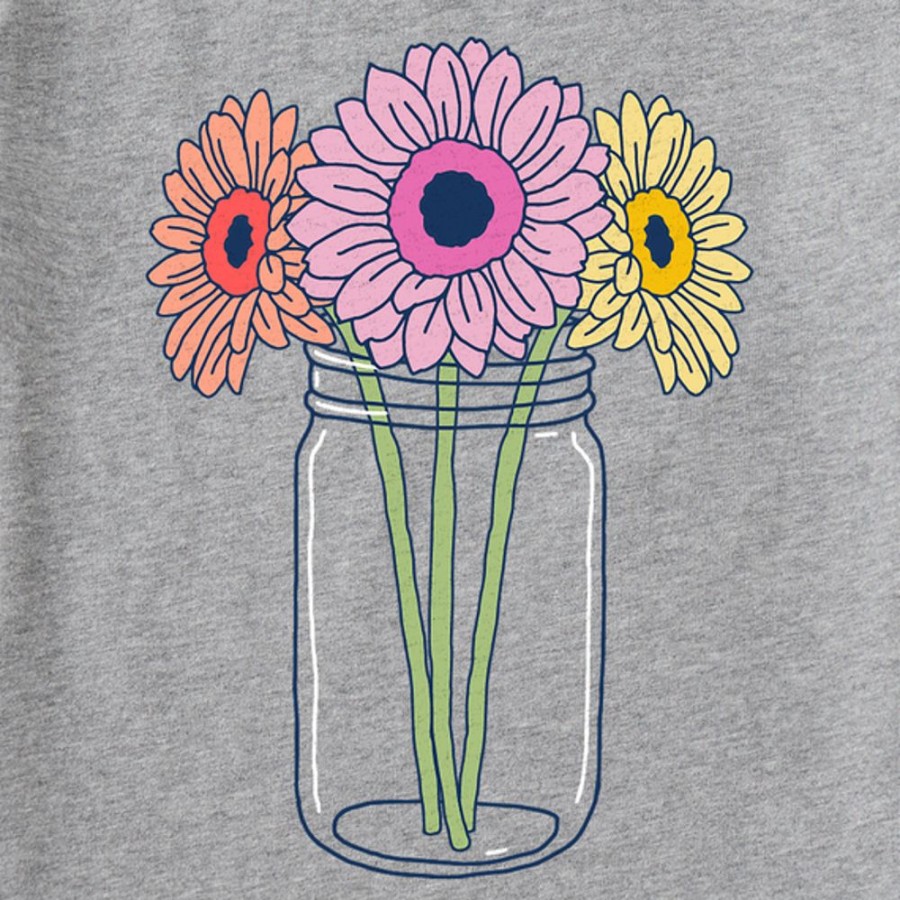 Women Life is Good Graphic Tees | Women'S Fineline Gerbera Flower Jar Short Sleeve Tee Heather Gray