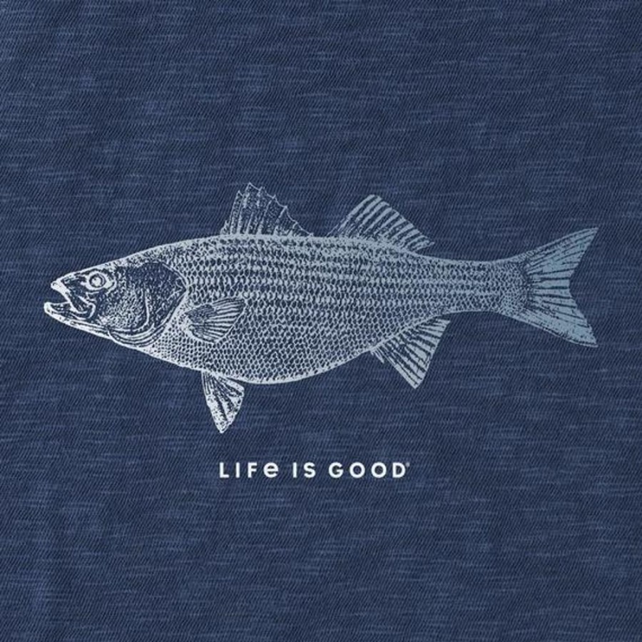 Men Life is Good Active & Slub Tops | Men'S Detailed Striped Bass Textured Slub Tee Darkest Blue