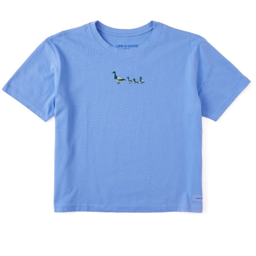 Women Life is Good Boxy Tees | Women'S Clean Walking Ducks Boxy Crusher Tee Cornflower Blue