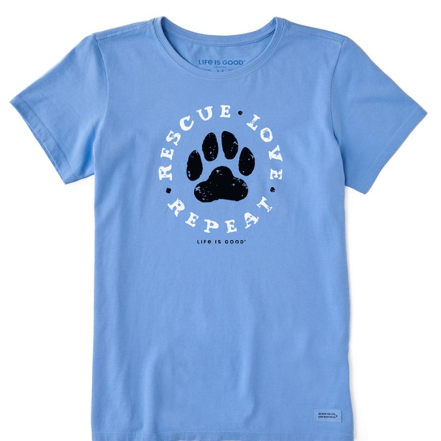 Women Life is Good Graphic Tees | Women'S Rescue Love Repeat Paw Crusher Tee Cornflower Blue