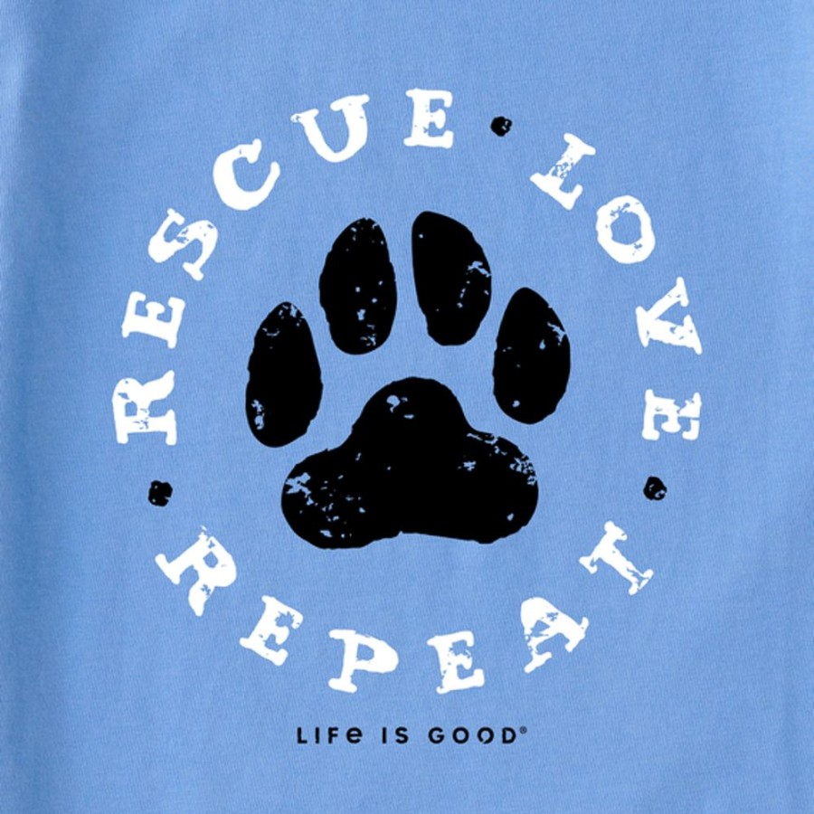 Women Life is Good Graphic Tees | Women'S Rescue Love Repeat Paw Crusher Tee Cornflower Blue