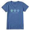 Women Life is Good Graphic Tees | Women'S Tres Turtles Short Sleeve Vee Vintage Blue