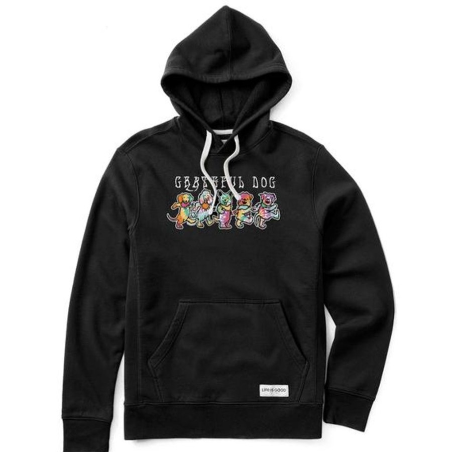 Women Life is Good Sweatshirts & Hoodies | Women'S Tie Dye Grateful Dog Simply True Fleece Hoodie Jet Black