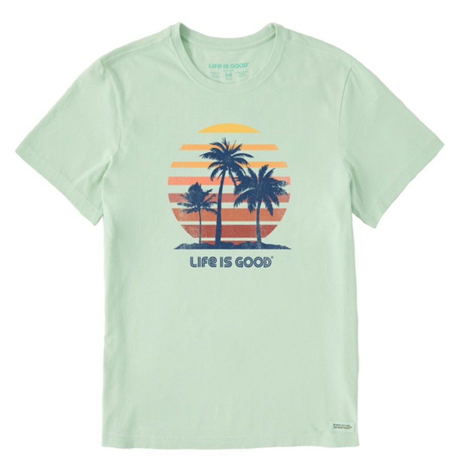 Men Life is Good Graphic Tees | Men'S 70'S Retro Sun Palms Crusher-Lite Tee Sage Green