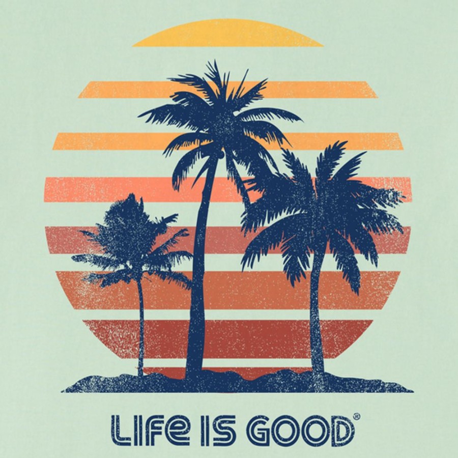 Men Life is Good Graphic Tees | Men'S 70'S Retro Sun Palms Crusher-Lite Tee Sage Green