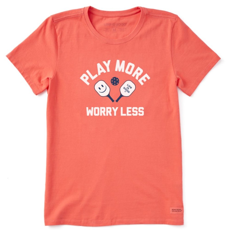 Home Life is Good Pickleball | Women'S Play More Worry Less Pickleball Short Sleeve Tee Mango Orange