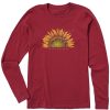 Women Life is Good Graphic Tees | Women'S Sunflower Dew Peace On Earth Long Sleeve Crusher Tee Cranberry Red