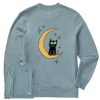 Men Life is Good Sweatshirts & Hoodies | Men'S Quirky Moon Cat Simply True Fleece Crew Smoky Blue