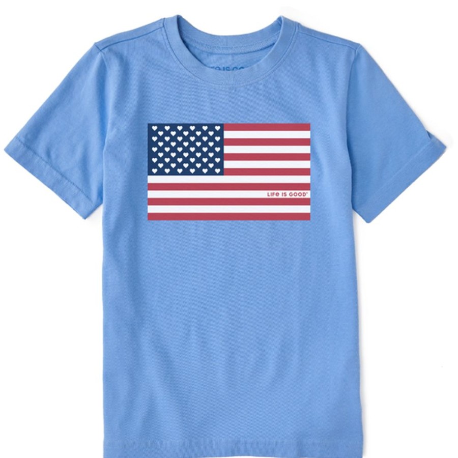 Kids Life is Good Graphic Tees | Kids Clean Flag Hearts Crusher Tee Cornflower Blue