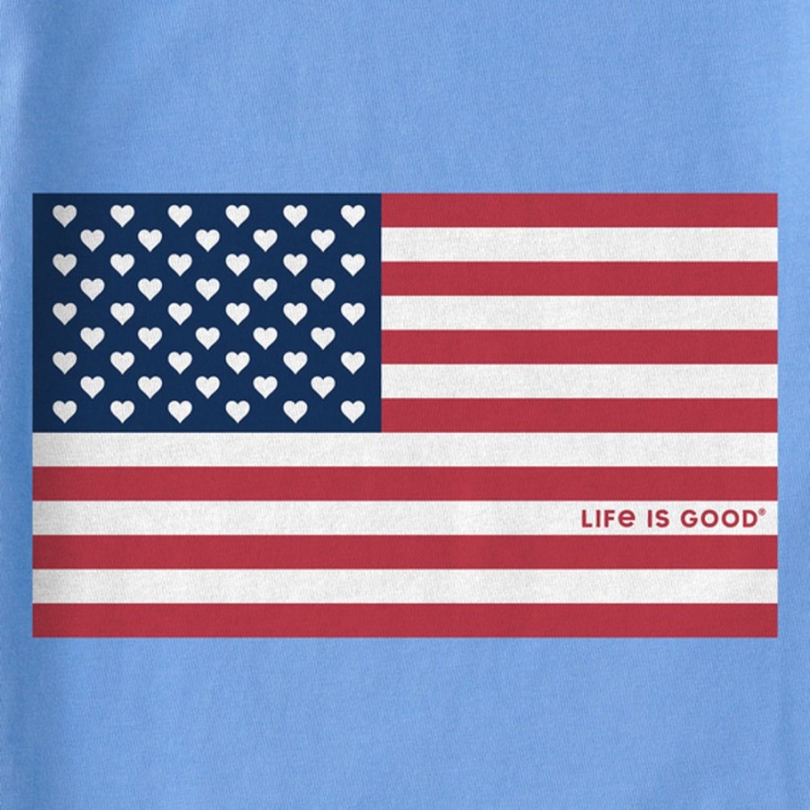 Kids Life is Good Graphic Tees | Kids Clean Flag Hearts Crusher Tee Cornflower Blue