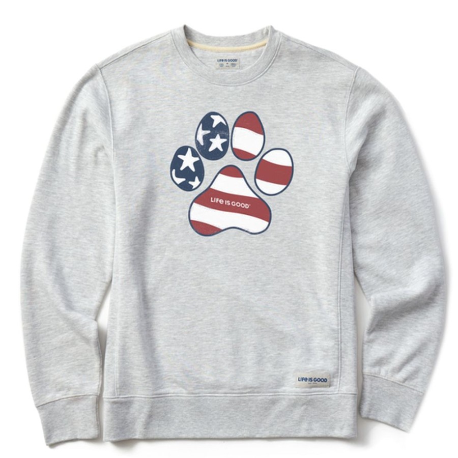 Men Life is Good Sweatshirts & Hoodies | Men'S Us Flag Paw Simply True Fleece Crew Light Heather Gray