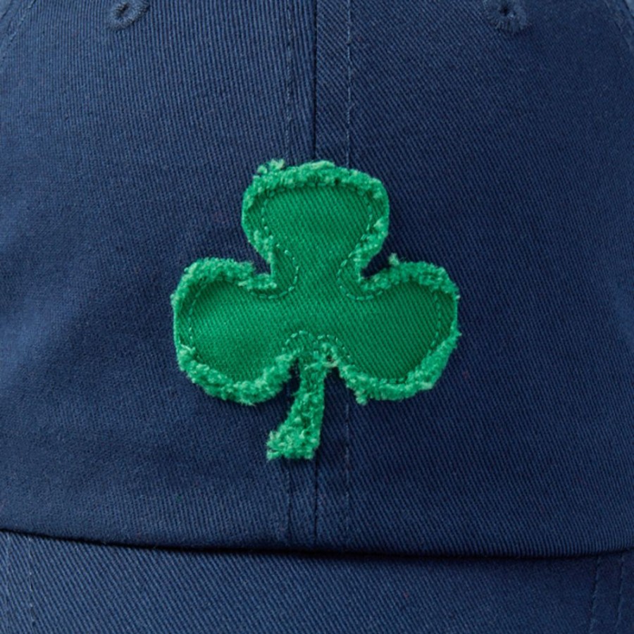 Men Life is Good Hats | Applique Shamrock Tattered Chill Cap Darkest Blue