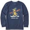 Kids Life is Good Graphic Tees | Kids Vintage Rocket Ski Snow Day Long Sleeve Crusher Tee Darkest Blue