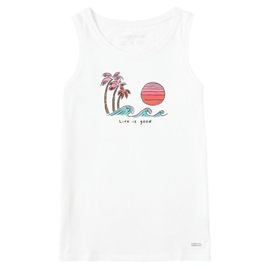 Women Life is Good Graphic Tees | Women'S Quirky Wave Palm Sun Crusher Tank Cloud White