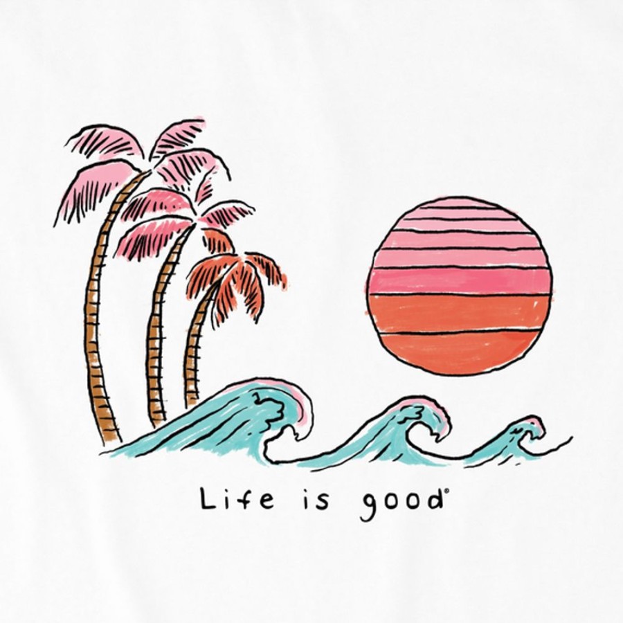 Women Life is Good Graphic Tees | Women'S Quirky Wave Palm Sun Crusher Tank Cloud White