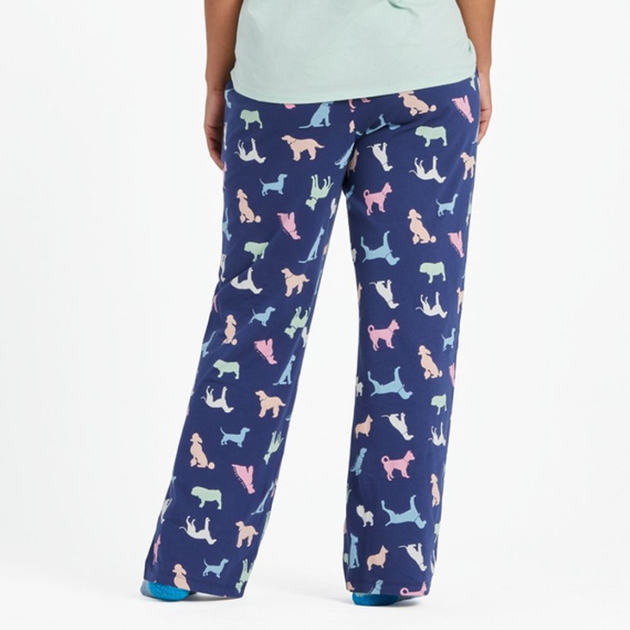 Women Life is Good Sleepwear | Women'S Colorful Dogs Pattern Snuggle Up Sleep Pant Darkest Blue