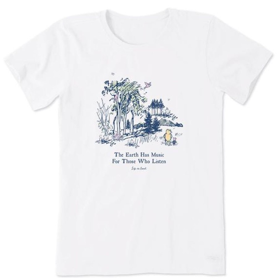 Women Life is Good Graphic Tees | Women'S Winnie Earth Has Music Short Sleeve Tee Cloud White