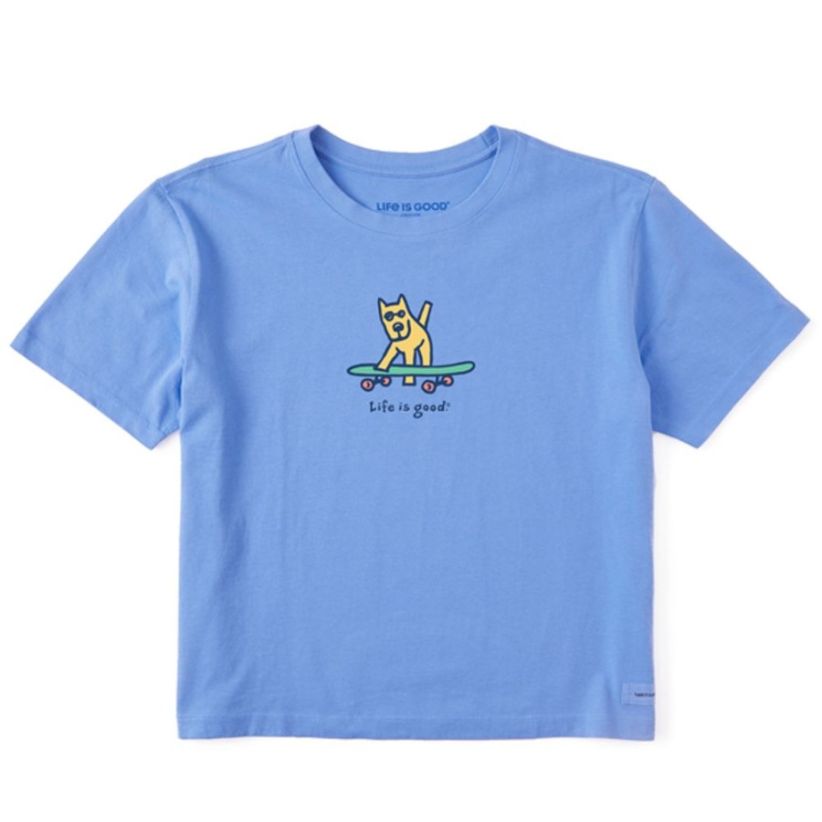 Women Life is Good Boxy Tees | Women'S Rocket Skateboard Boxy Crusher Tee Cornflower Blue