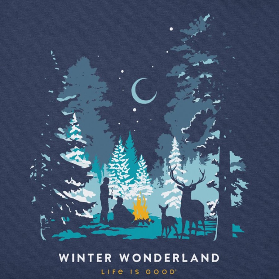 Men Life is Good Graphic Tees | Men'S Winter Wonderland Campfire Long Sleeve Crusher Tee Darkest Blue