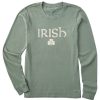 Women Life is Good Graphic Tees | Women'S Irish Clover Long Sleeve Crusher Tee Moss Green