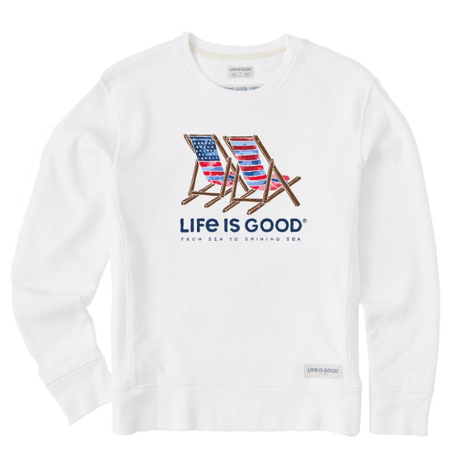 Women Life is Good Sweatshirts & Hoodies | Women'S Tie Dye Americana Beach Chairs Simply True Fleece Crew Cloud White