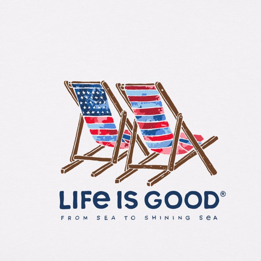 Women Life is Good Sweatshirts & Hoodies | Women'S Tie Dye Americana Beach Chairs Simply True Fleece Crew Cloud White