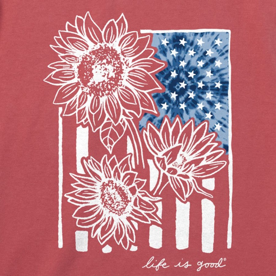 Women Life is Good Graphic Tees | Women'S Tie Dye Sunflower Flag Crusher Tee Faded Red