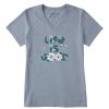 Women Life is Good Graphic Tees | Women'S Life Is Good Daisy Bees Crusher-Lite Vee Stone Blue