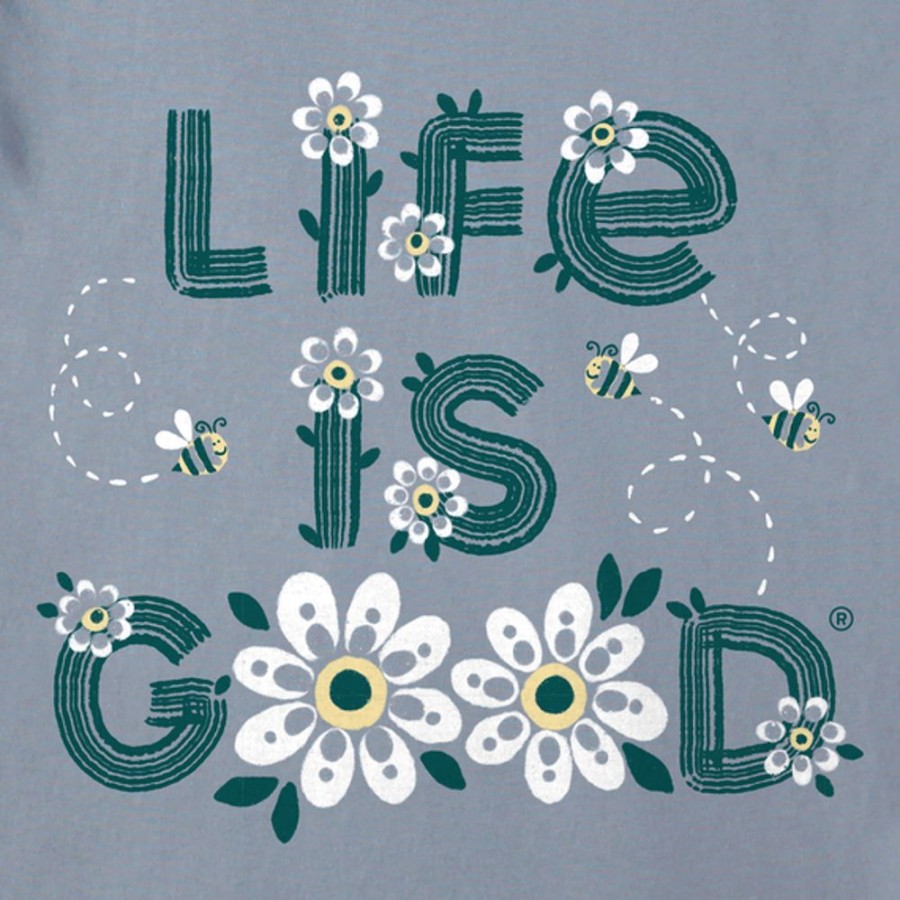 Women Life is Good Graphic Tees | Women'S Life Is Good Daisy Bees Crusher-Lite Vee Stone Blue