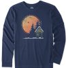 Men Life is Good Graphic Tees | Men'S Cabin Landscape Depth Of Winter Long Sleeve Crusher Tee Darkest Blue