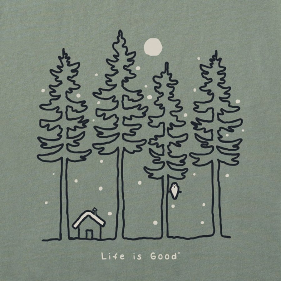 Men Life is Good Graphic Tees | Men'S Quirky Snowy Woods Crusher Tee Moss Green